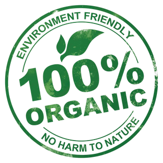 environment friendly 100% organic, no harm to nature logo.