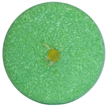 Load image into Gallery viewer, green chamomile and peppermint solid shampoo bar with chamomile petal in the centre
