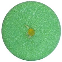 Load image into Gallery viewer, green chamomile and peppermint solid shampoo bar with chamomile petal in the centre