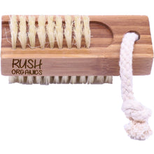 Load image into Gallery viewer, rush organics bamboo and sisal nail brush, double sided, rope handle.
