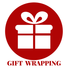 Load image into Gallery viewer, red circle with white present shape in the centre. The words gift wrapping written underneath
