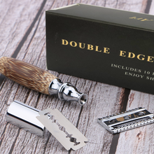 Load image into Gallery viewer, Bamboo double edge safety razor box with dismantled safety razor and safety blade