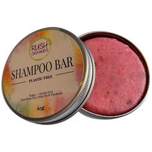 Load image into Gallery viewer, plastic free organic and vegan pink rose solid shampoo bar in a shampoo bar tin
