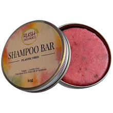 Load image into Gallery viewer, plastic free organic and vegan pink rose solid shampoo bar in a shampoo bar tin