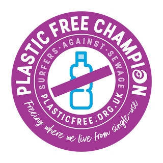 plastic free champions award by surfers against sewage. www.plasticfree.org.uk freeing where we live from single-use plastic