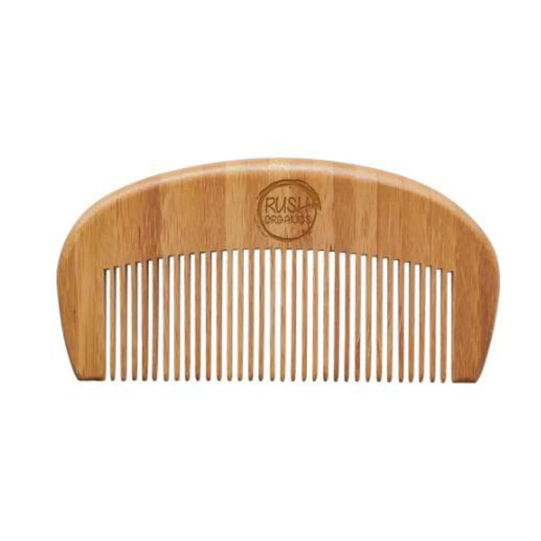 eco friendly baby bamboo comb with rush organics logo