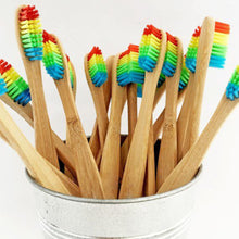 Load image into Gallery viewer, stainless steel pot holding lots of kids rainbow bamboo toothbrushes
