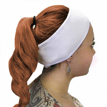 Load image into Gallery viewer, white bamboo cotton make up headband on female model with red hair
