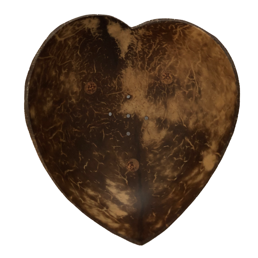 heart shaped dish made from coconut shell