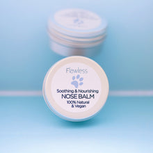 Load image into Gallery viewer, flawless soothing and nourishing plastic free dog nose balm 100% natural and vegan on blue mirrored background
