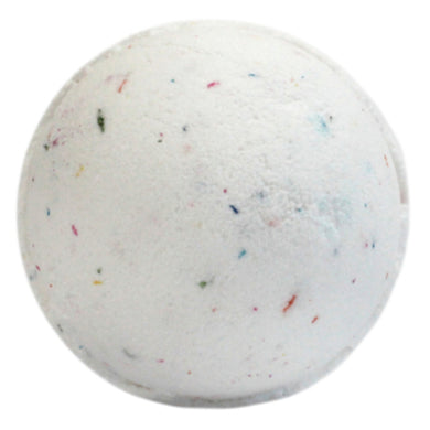 white tutti fruiti jumbo bath bomb with flexs of colour